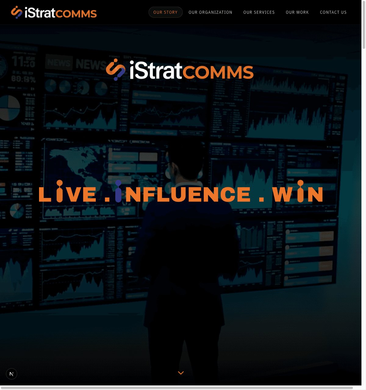 iStrat Comms homepage captured from the reviewed local website build.
