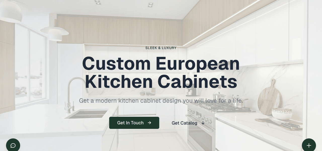 ModuluX custom cabinetry website hero from the reviewed local repository build.